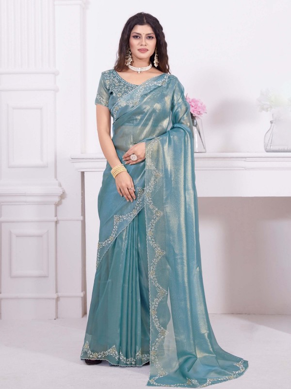 Light Peacock Raina Net Coating Saree